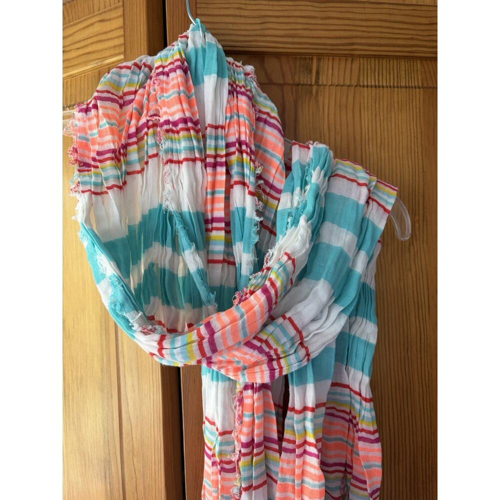Unbranded Women’s Lightweight White Scarf With Multicolor Stripes - Picture 3 of 4